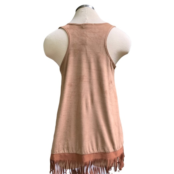 Racerback Tank Top Brown Fringe Faux Suede Small S by Twenty Second 22nd New - Picture 3 of 8